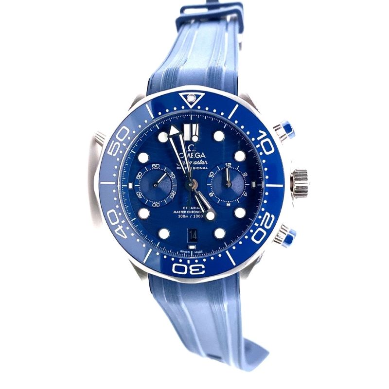 a watch with blue dials on a white background
