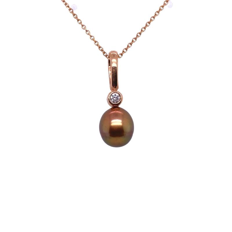 a brown pearl and diamond pendant on a chain