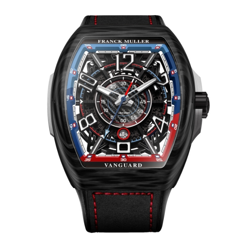 a black watch with red, white and blue accents