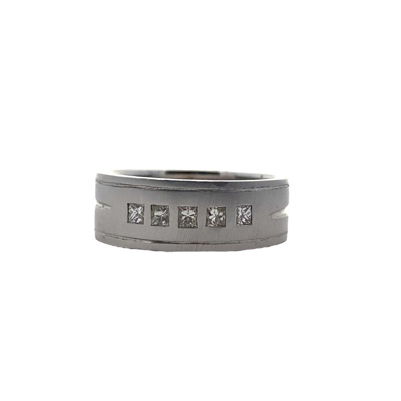 a wedding ring with four diamonds on it