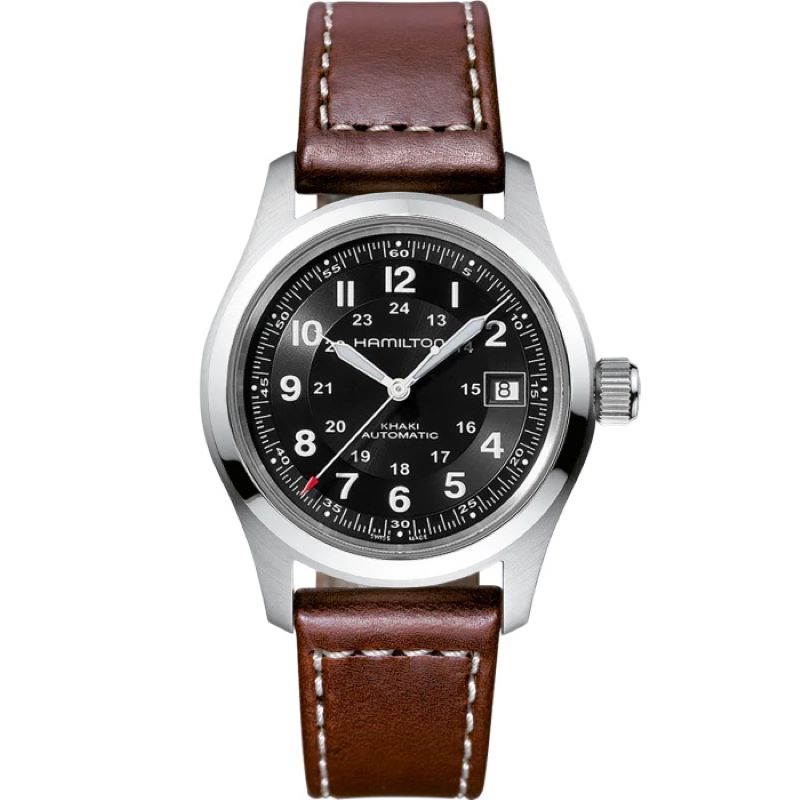 a watch with brown leather straps on a white background