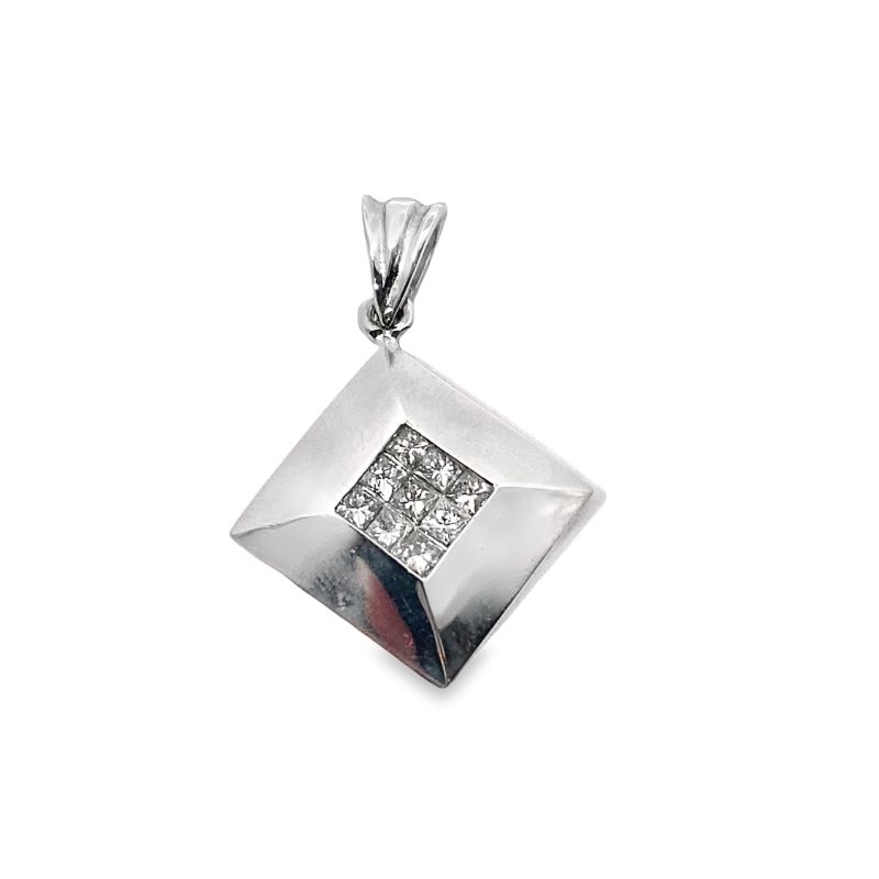 a square pendant with diamonds on it