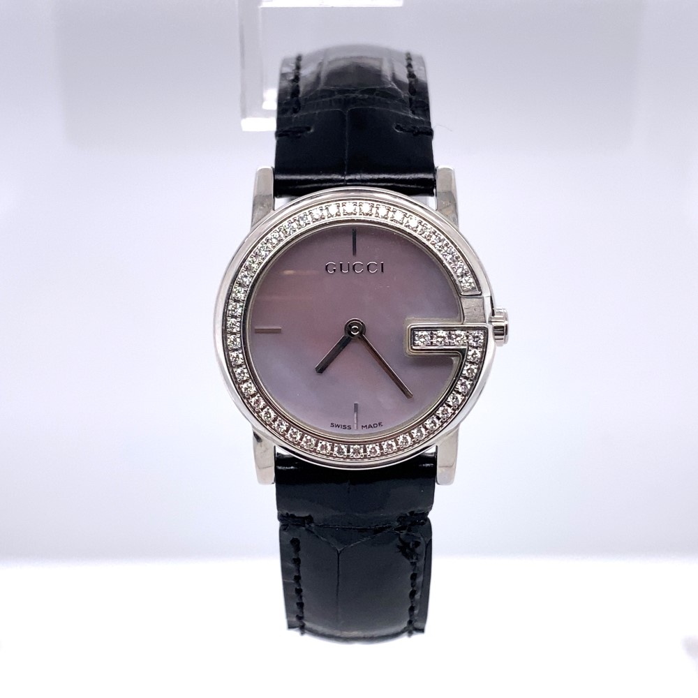 Gucci "G" Watch with Diamond Bezel Mother of Pearl Dial, Model #101L 0.5 | Metals in Time