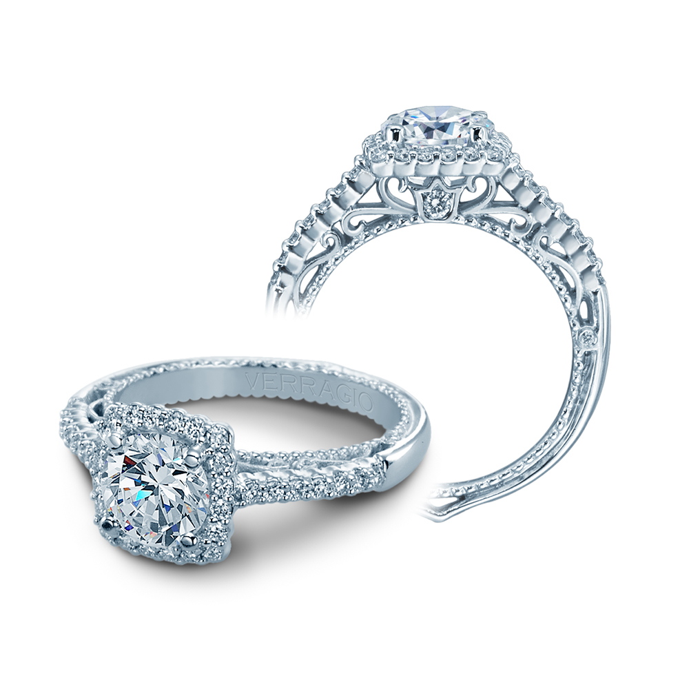 a diamond engagement ring with an intricate design
