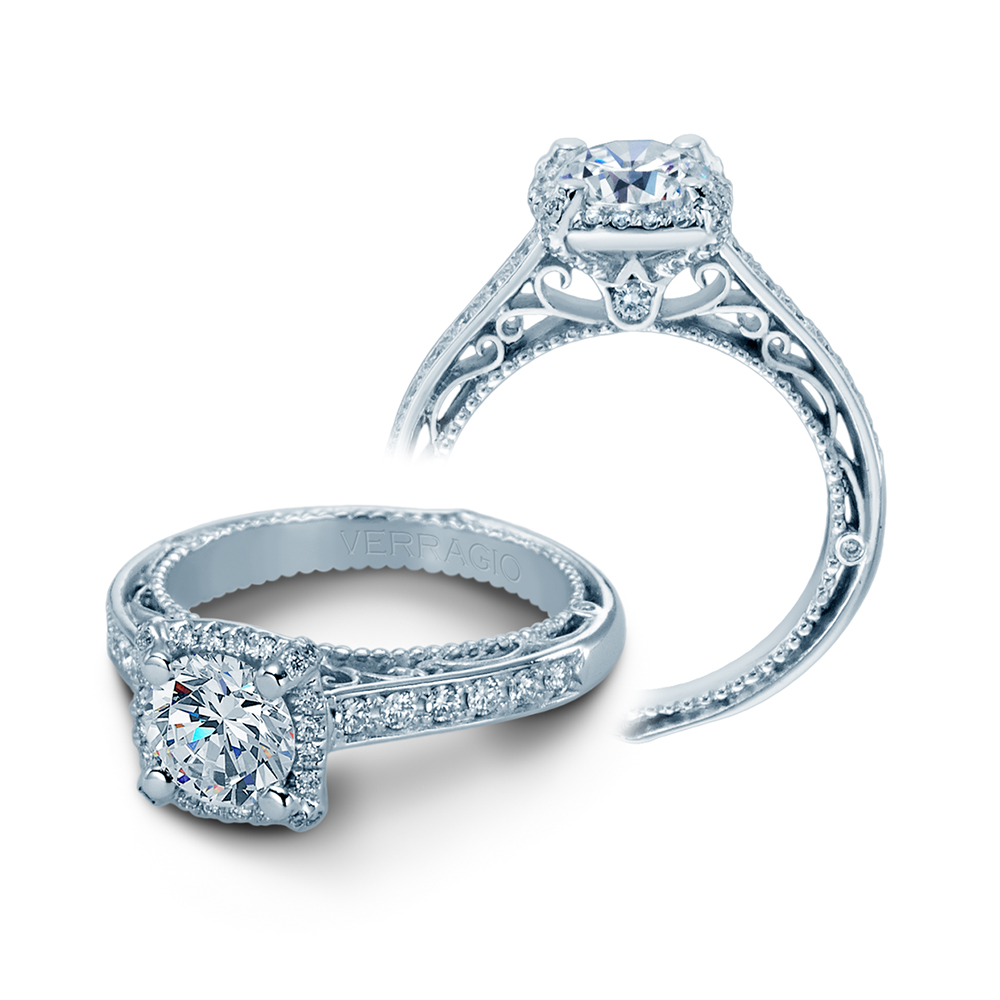 an engagement ring with a diamond center and side stones