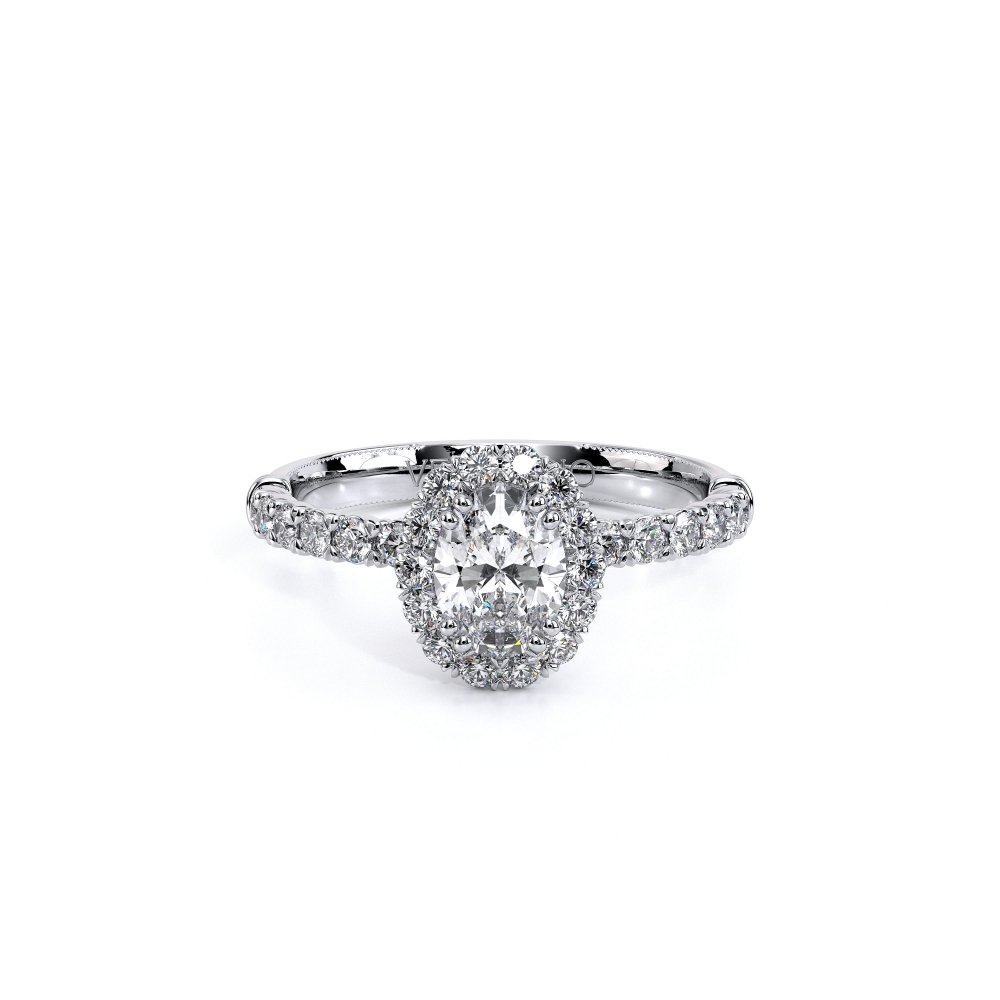 an oval shaped diamond ring with pave set shoulders