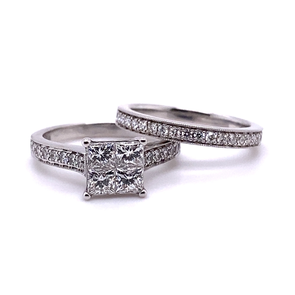 two wedding rings with diamonds on them