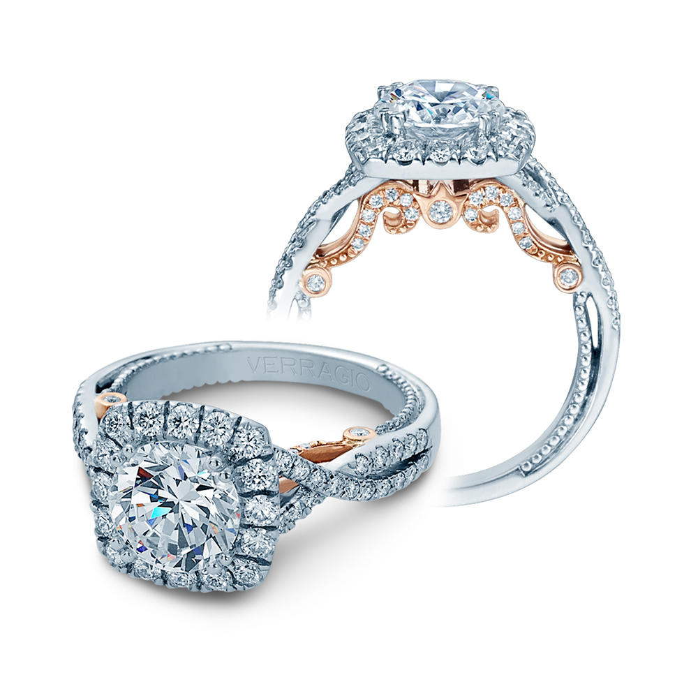 two engagement rings with diamonds on them