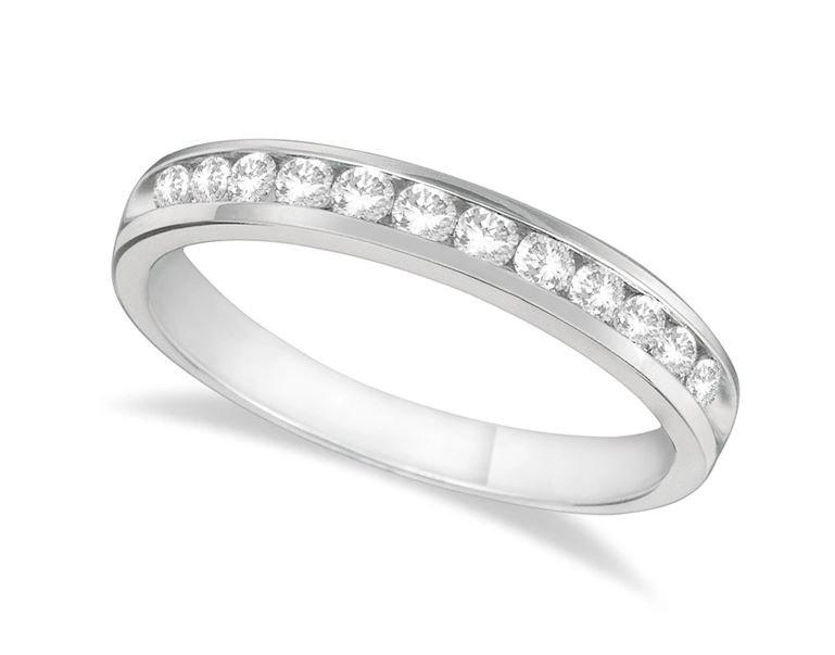 a white gold wedding ring with channeled diamonds
