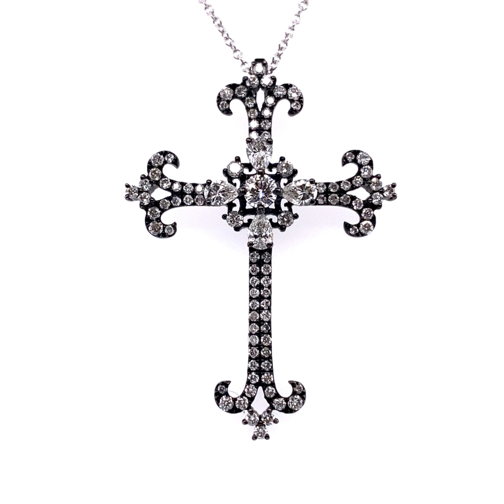 a black and white diamond cross necklace