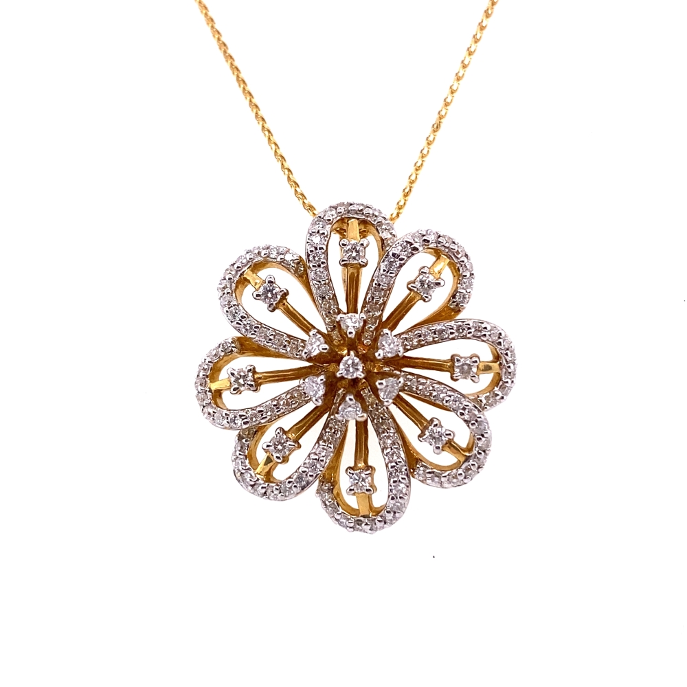 a gold and diamond necklace with a flower design