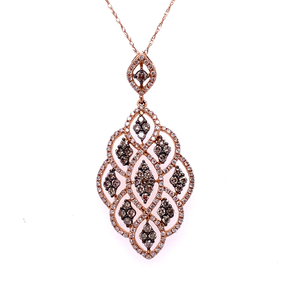 a brown and white diamond pendant on a chain
