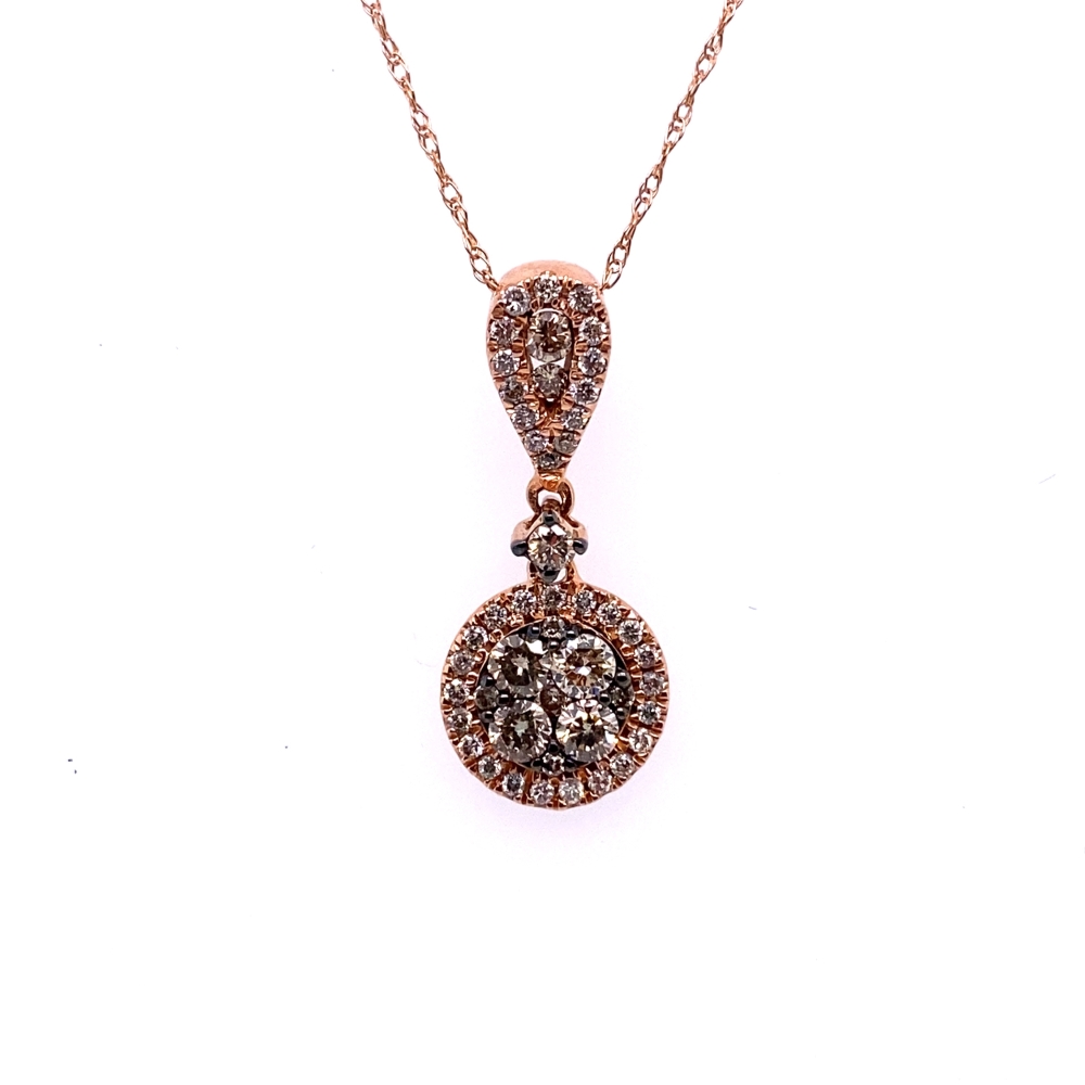 a necklace with a brown and white diamond pendant