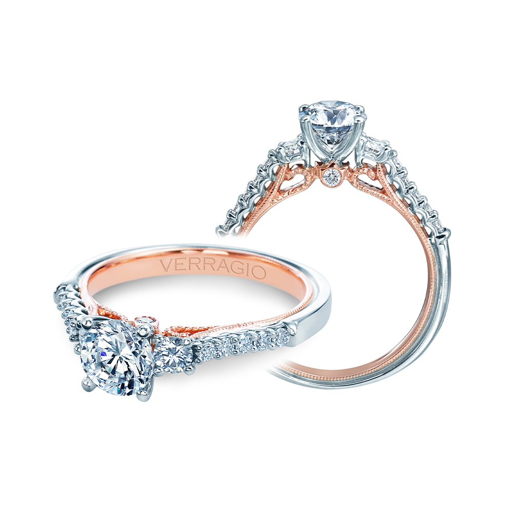 two engagement rings with diamonds on them