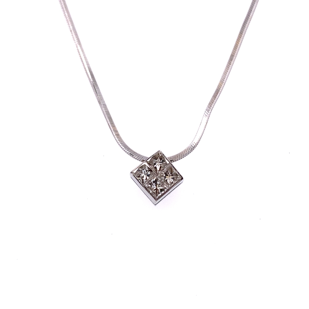 a necklace with a square shaped diamond on it