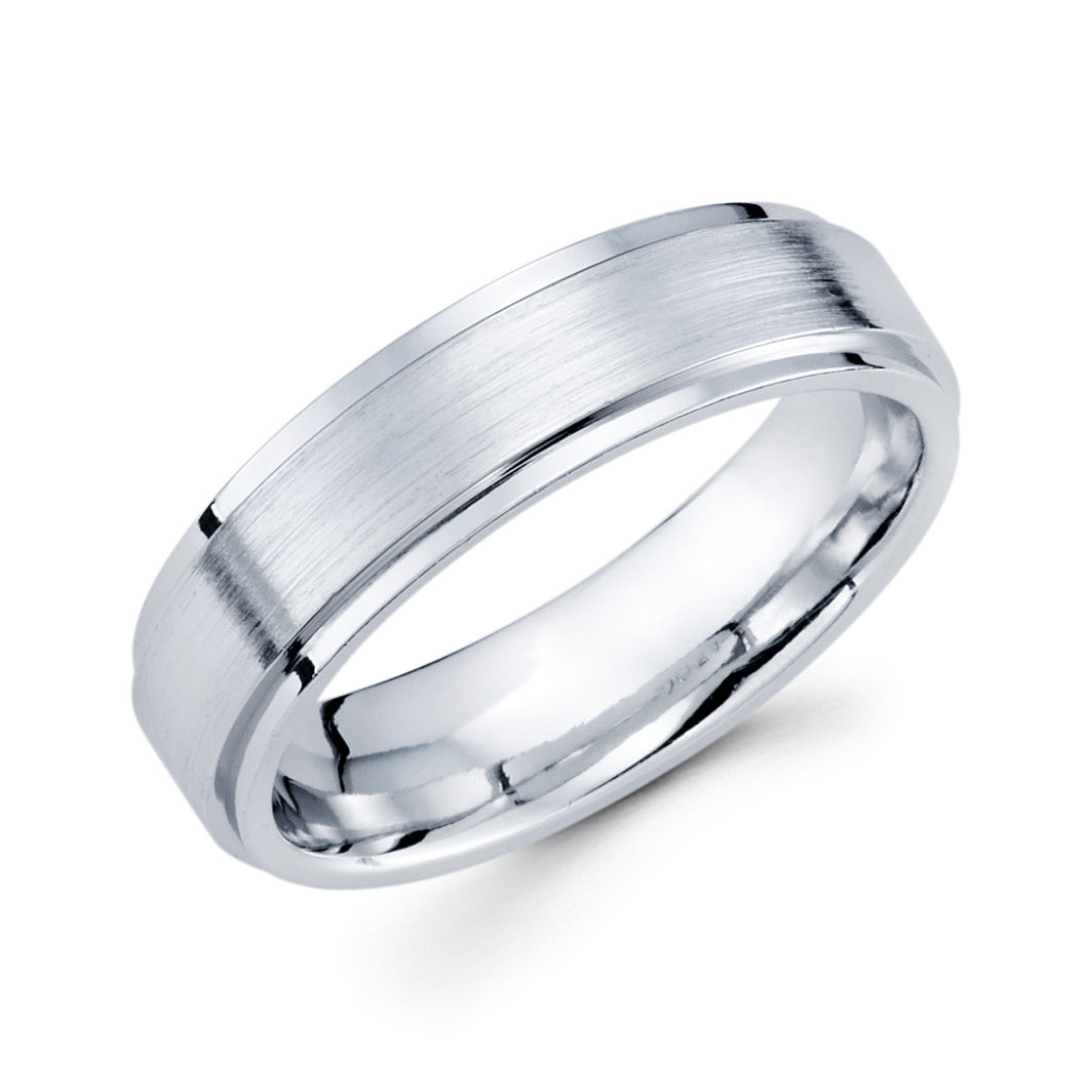 a white gold wedding ring with a satin finish