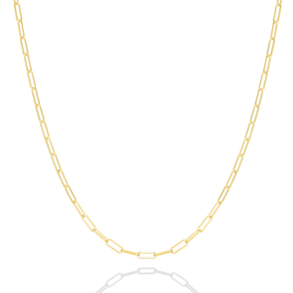 a gold chain necklace on a white background