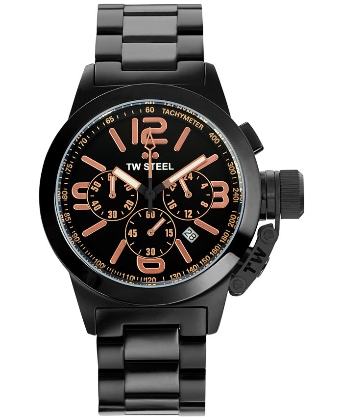 a black watch with orange numbers on the face