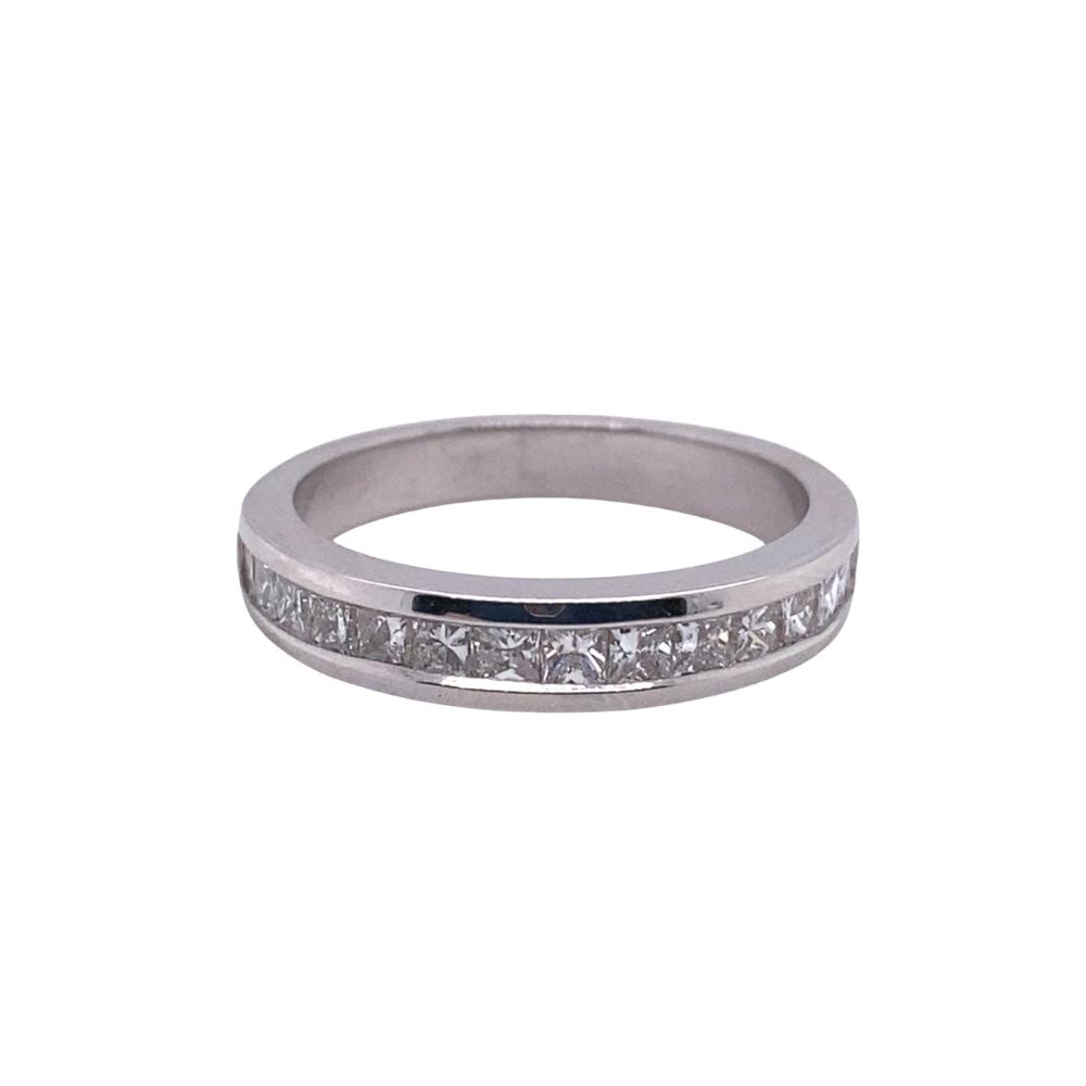 a white gold wedding ring with channeled diamonds