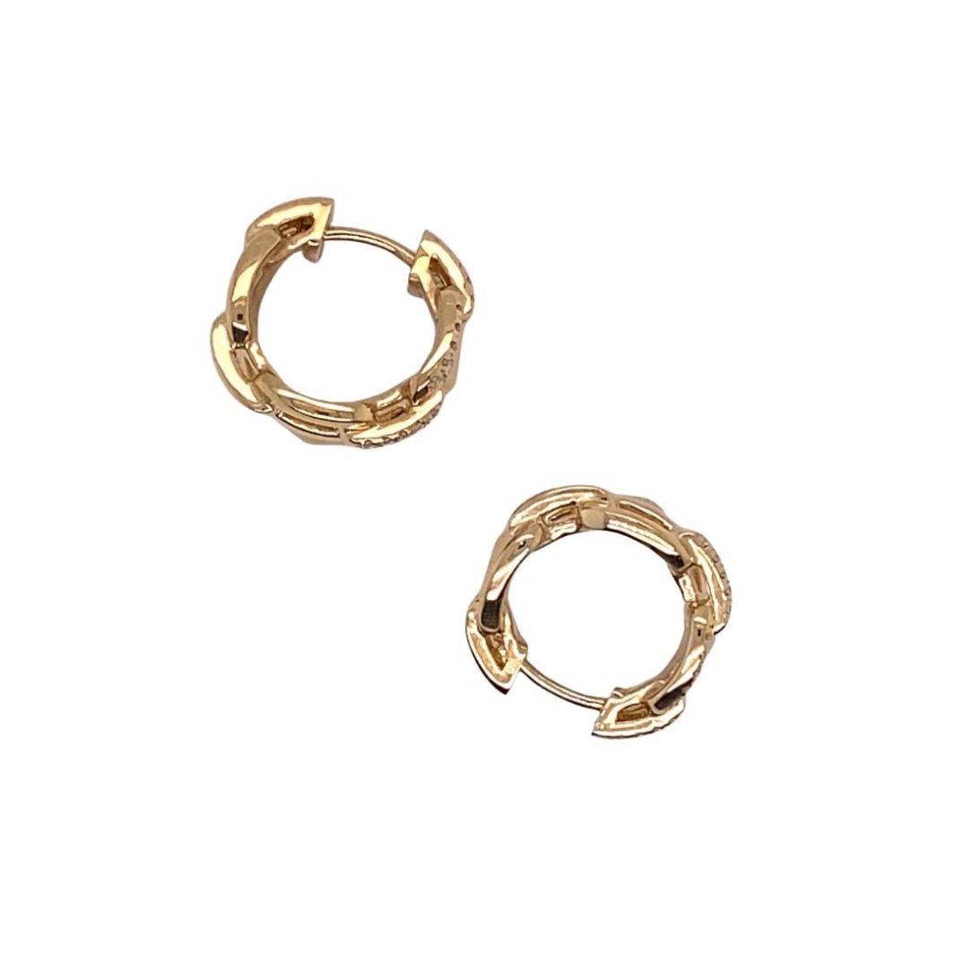 pair of gold tone hoop earrings on white background