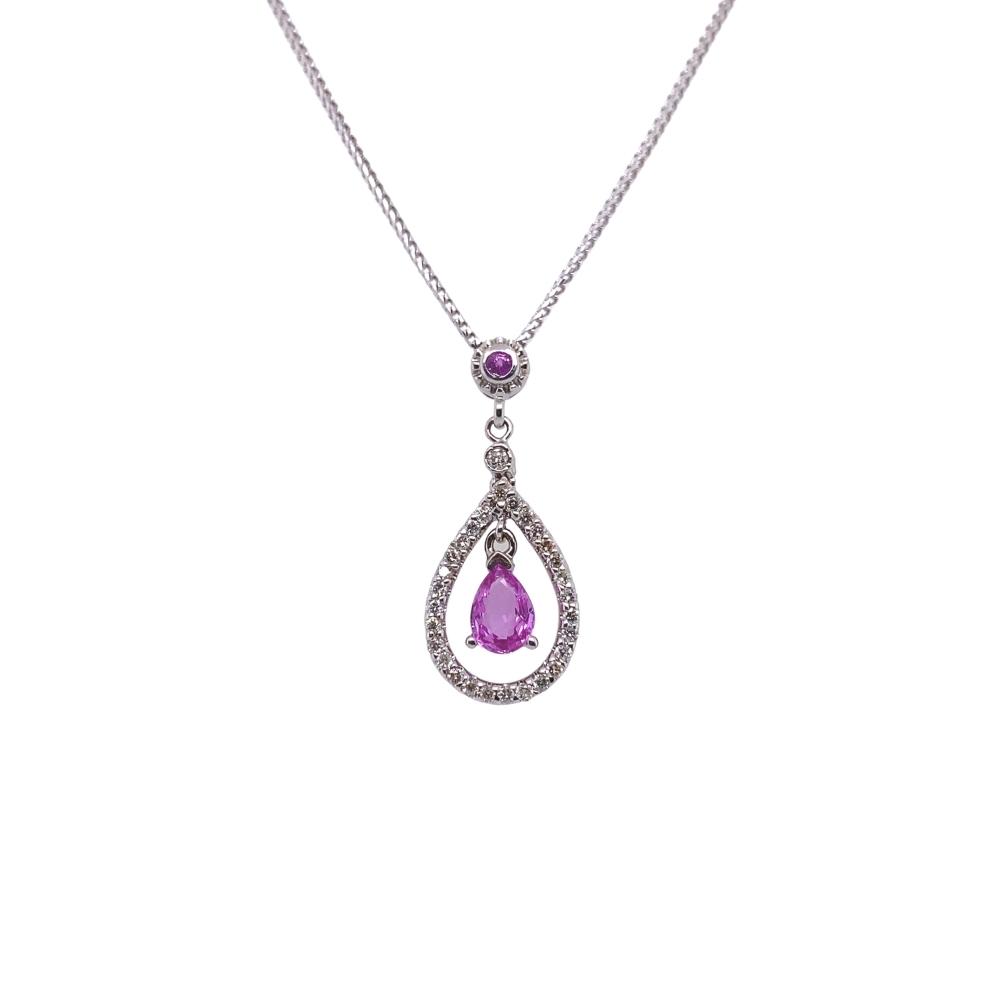 a necklace with a purple stone and diamonds