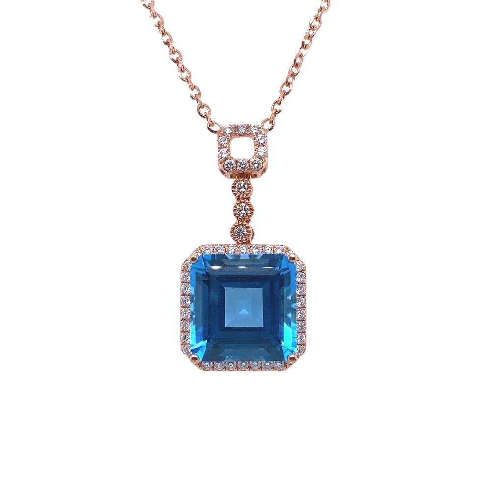 a necklace with a blue stone and diamonds