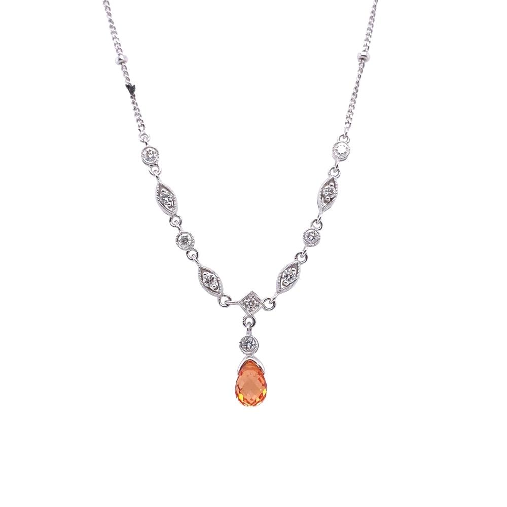 a necklace with an orange stone and diamonds