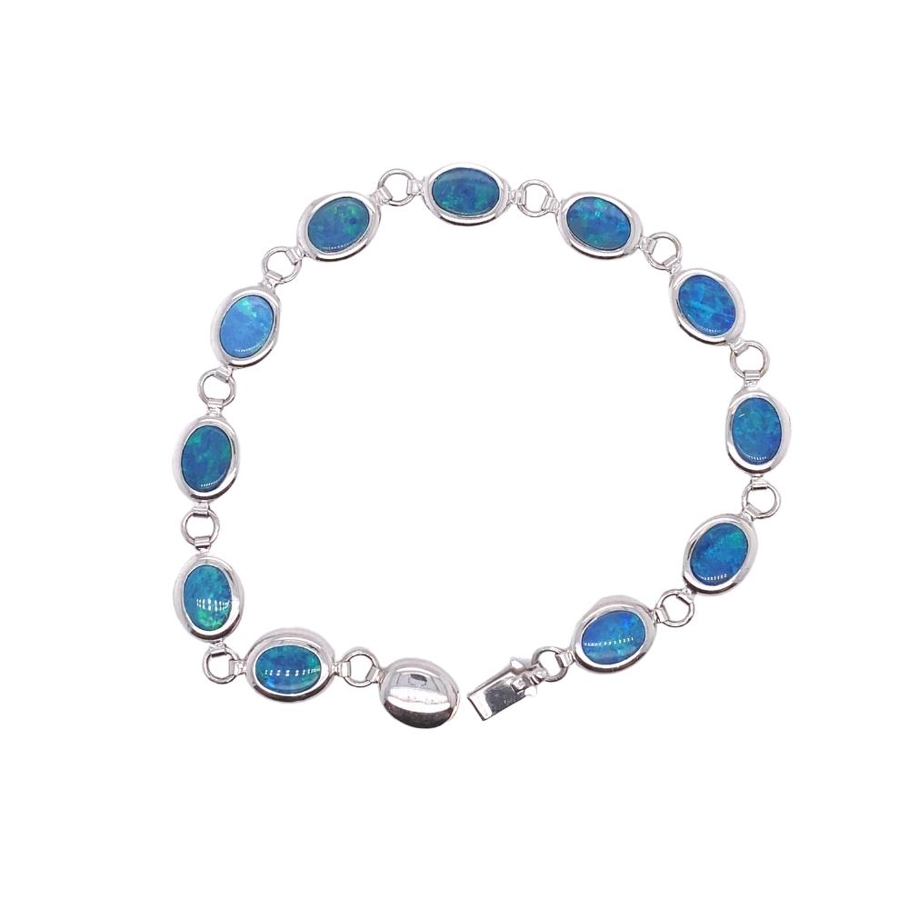 a bracelet with blue opal stones on it