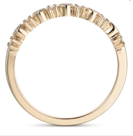 a yellow gold ring with five rows of diamonds