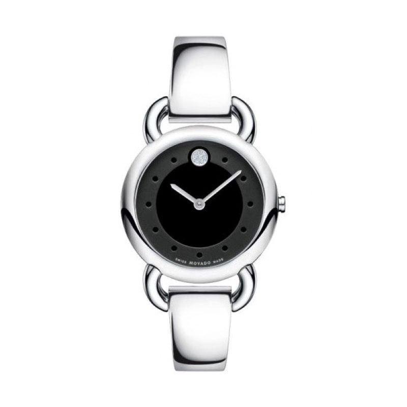 a black and white watch on a white background