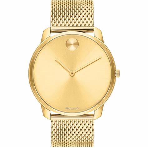 a gold watch on a white background