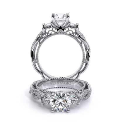 a diamond engagement ring with three stone accents