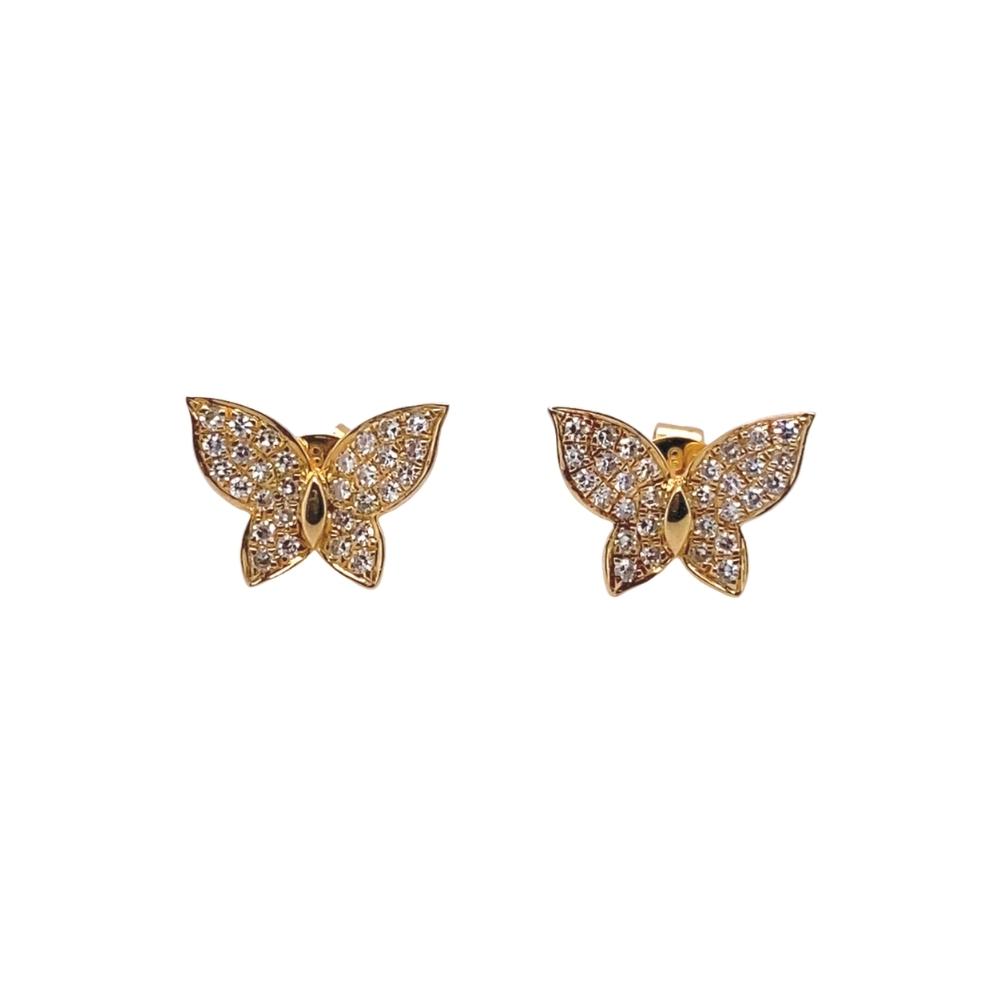 a pair of gold and diamond butterfly earrings
