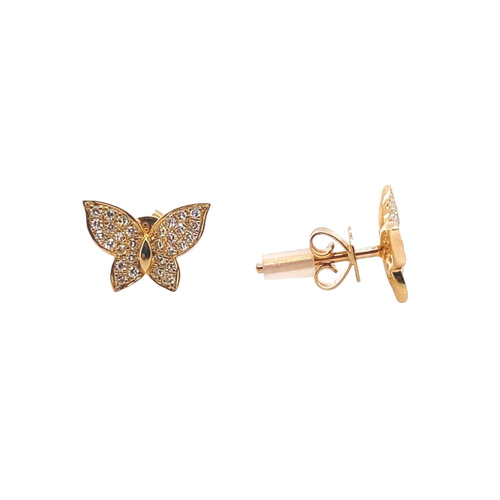 a pair of gold earrings with diamonds on them