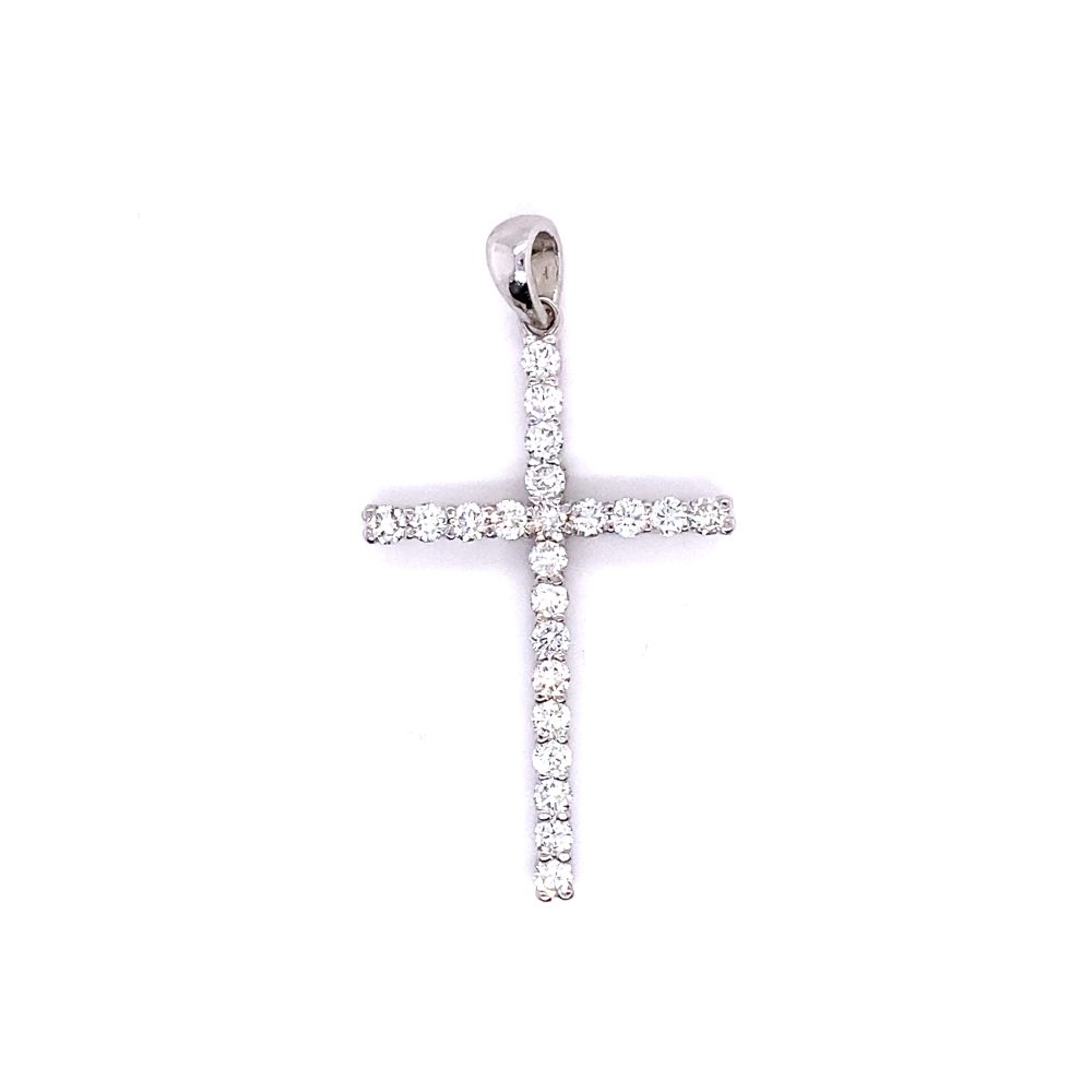 a white gold cross pendant with diamonds