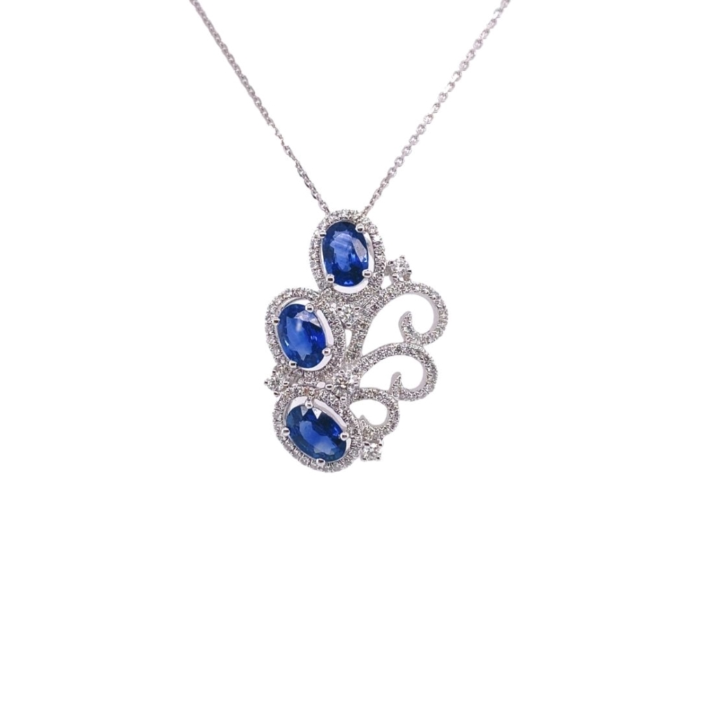 a necklace with blue stones and diamonds