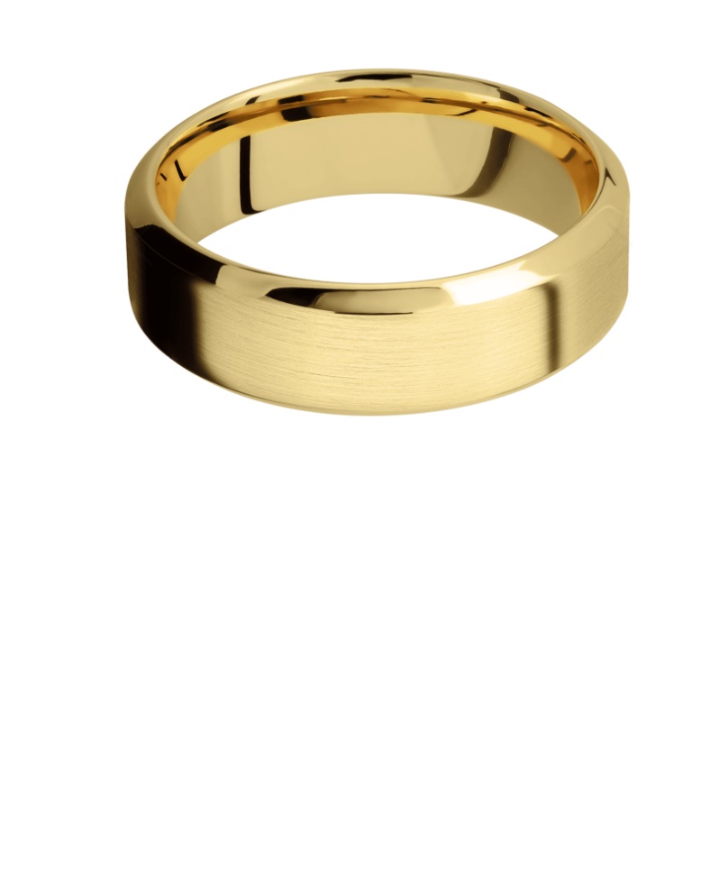 a yellow gold wedding ring on a white background