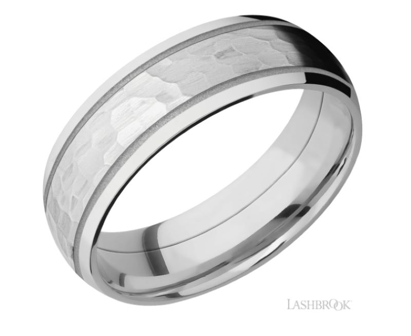 men's wedding band with a white ceramic inlay