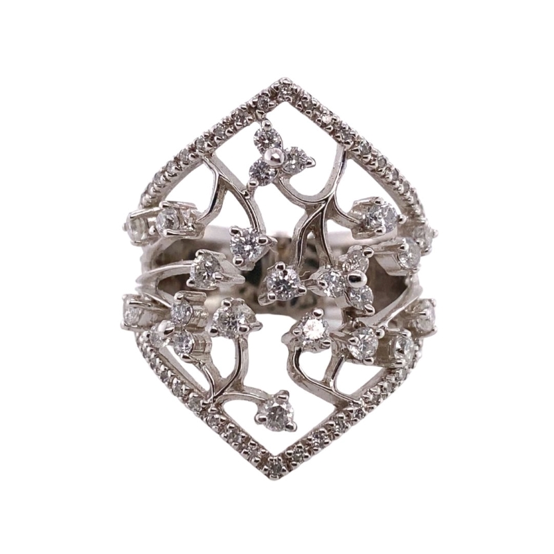 a silver ring with diamonds on it