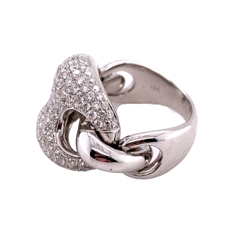 a silver ring with diamonds on it