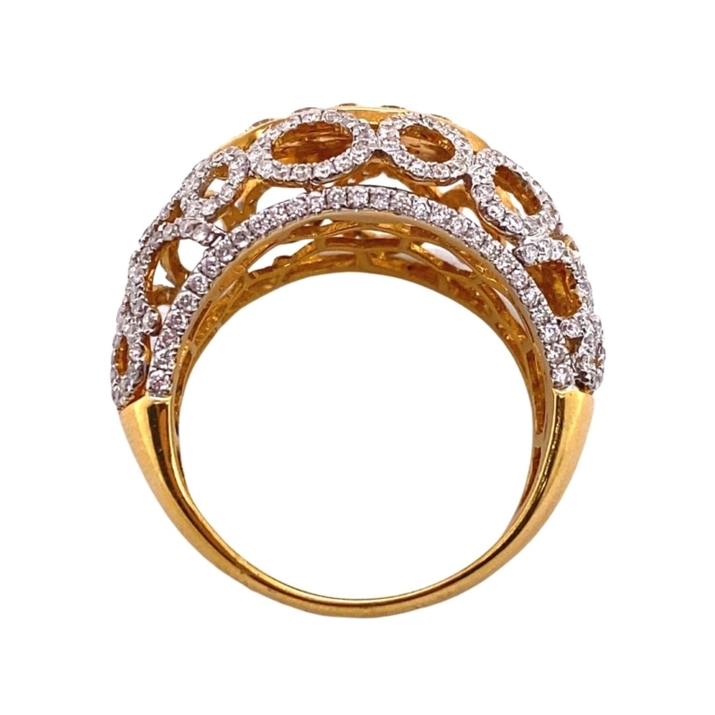 a gold and diamond ring on a white background