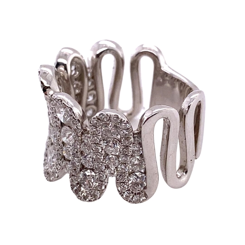 a silver ring with diamonds on it