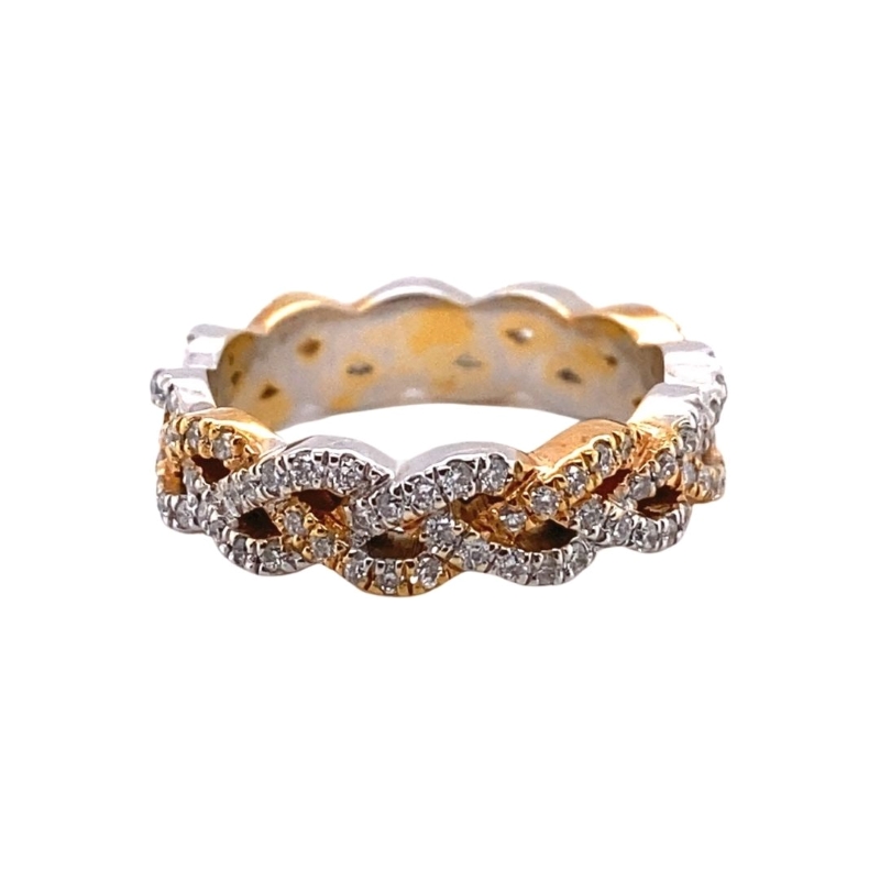 a gold and silver ring with two rows of diamonds