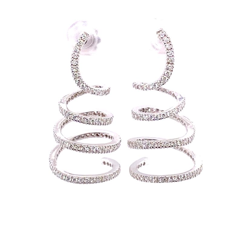 three white gold and diamond spiral earrings
