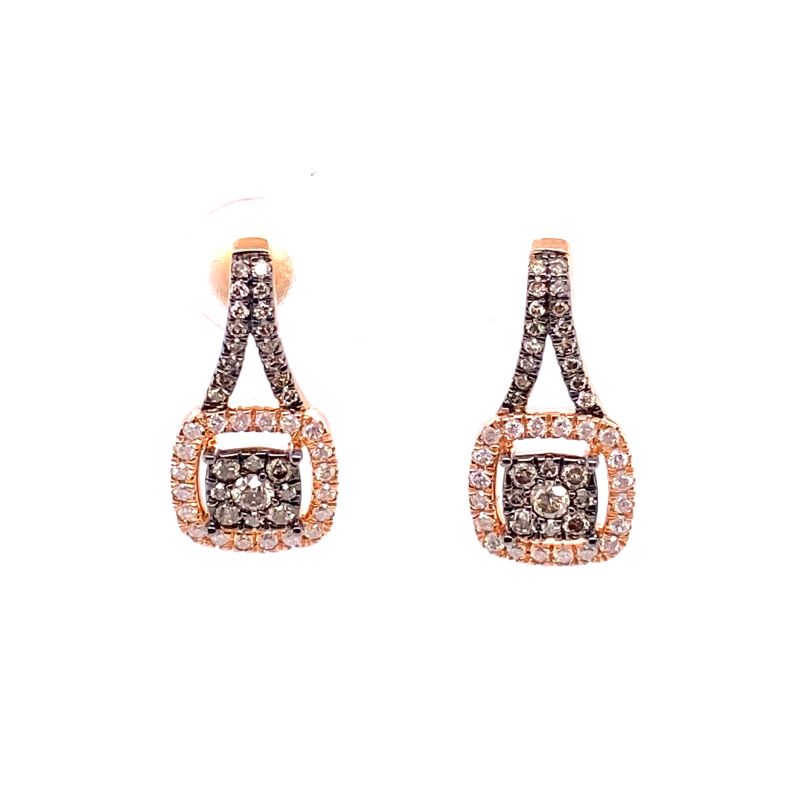 two tone gold earrings with brown and white diamonds