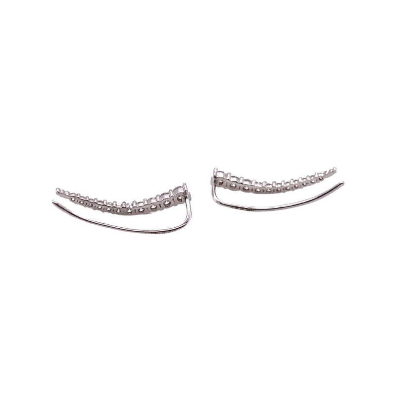 two silver ear clips with white crystals