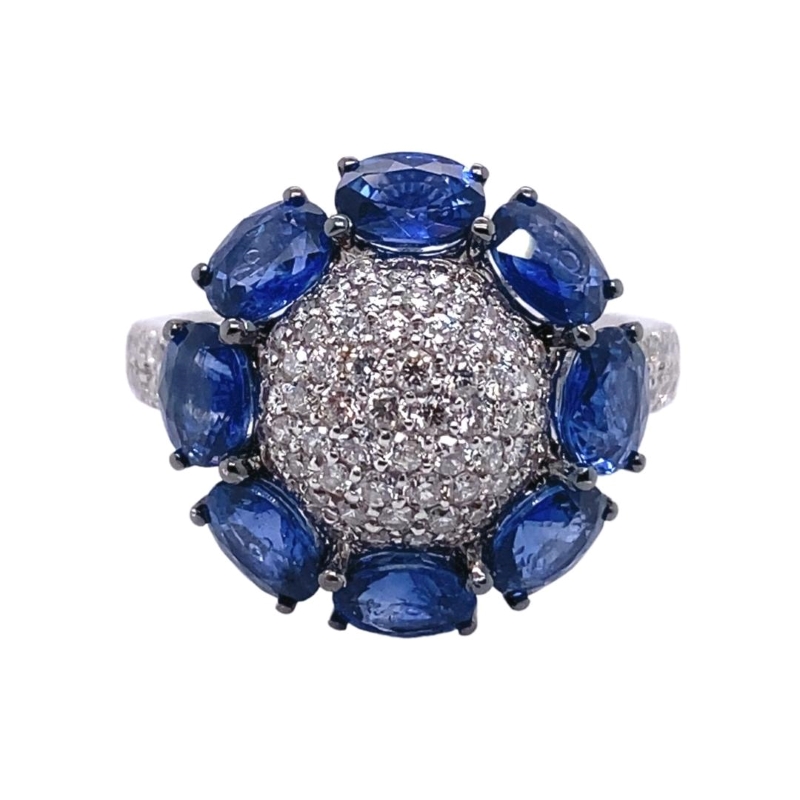a blue and white diamond ring