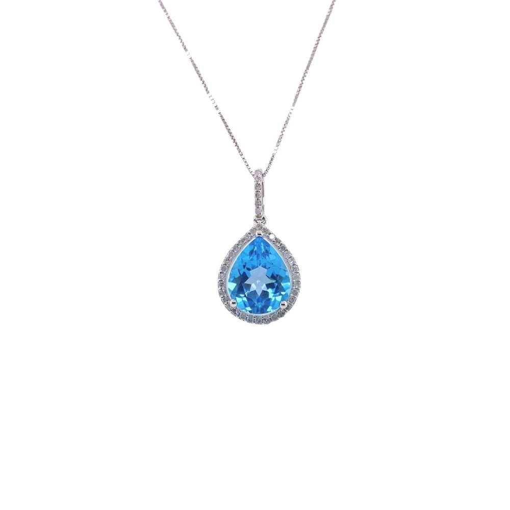 a necklace with a blue tear shaped stone