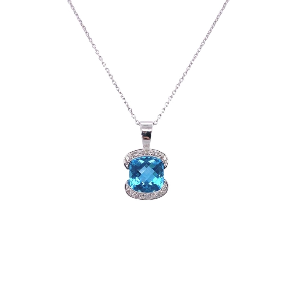 a blue topazte and diamond pendant