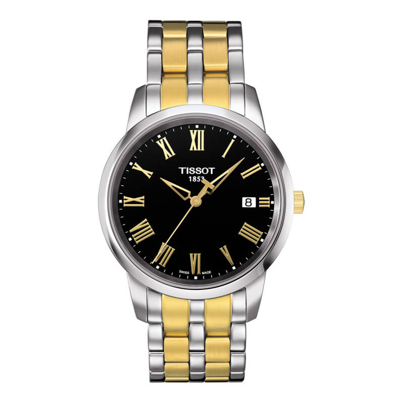 a watch with two tone gold and black dials